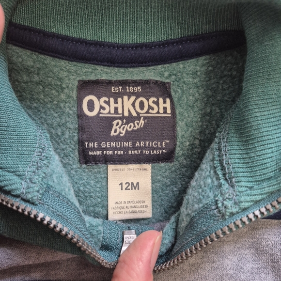 OshKosh B’gosh Baby Boy Teal Half-Zip Fleece Pullover – Size 12M - Picture 2 of 3